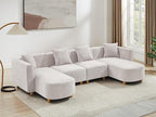 VANOMi 113" Sectional Sofa with 4 Pillows, U-Shaped 4-Seater Comfy Boucle Cloud Couch, Modern Double Chaises Lounge Sofas for Living Room, Office, Apartment (Light Khaki-U)