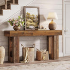 Tribesigns 63" Farmhouse Console Table, Natural Wooden Sofa Table Rectangular Accent Console for Entryway, Hallway & Living Room (Mix Brown)