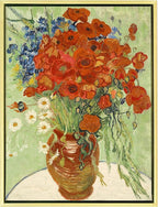 Wieco Art Framed Wall Art Canvas Prints of Red Poppies and Daisies Canvas Prints Wall Art of Van Gogh Paintings Reproduction Abstract Artwork for Wall Decor Golden Frame