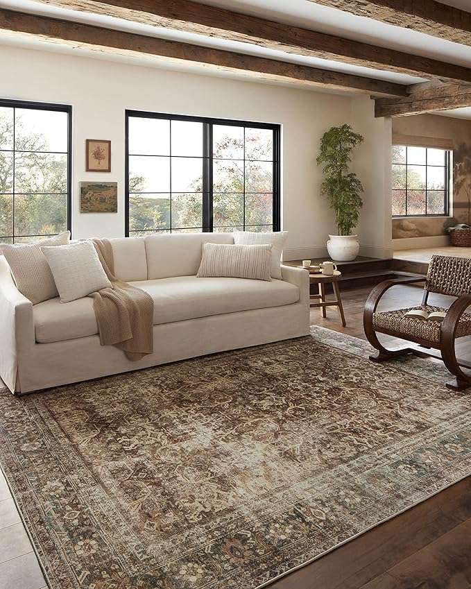 Loloi Magnolia Home by Joanna Gaines Sinclair Collection SIN-01 Rust/Lagoon 5'-0" x 7'-0", .25" Pile Height, Machine Washable, Area Rug