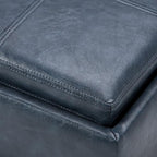 SIMPLIHOME Rockwood 18 inch Wide Contemporary Square Cube Storage Ottoman with Tray in Denim Blue Vegan Faux Leather, Assembled, For the Living Room, Entryway and Family Room