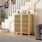 Modern 8-Drawer Solid Wood Dresser with Fluted Front & Gold Handles, Multifunctional Tall Storage Chest, for Hallway, Entryway, Natural X2