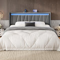 SHA CERLIN King Size Bed Frame with Charging Station and LED Lights, Modern Velvet Platform Bed with Upholstered Geometric Wingback Headboard, No Box Spring Needed, Easy Assembly, Grey