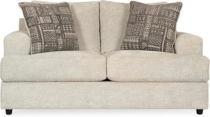 Signature Design by Ashley Soletren Contemporary Chenille Loveseat with 2 Accent Pillows, Off-White