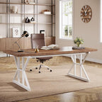 Tribesigns 70.86-Inch Large Executive Desk, Industrial Home Office Computer Desk, Simple Long Writing Study Table Business Furniture (Brown-White)