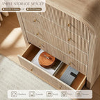 T4TREAM Fluted 5 Drawers Dresser, 48" Tall Modern Chest of Drawers with Thickened Curved Profile Design, Wood Closet Clothes Storage Organizer for Bedroom, Living Room, Hallway, Natural Oak
