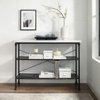 Crosley Furniture Madeleine Sofa Console Table with Storage Shelves for Hall, Entryway, or Living Room, Steel with Faux Marble Top