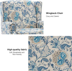Accent Chair, Upholstered High Back Floral Armchair with Nailhead Trim & Wood Legs, Comfy Wingback Reading Single Sofa Chair for Small Spaces, Living Room, Bedroom-Boho Blue Floral, Set of 1
