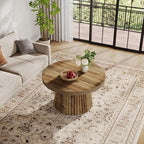 Tribesigns Coffee Table, 31.5" Small Farmhouse Round Coffee Tables with Fluted Drum Base, Mid Century Modern Boho Accent Center Table for Living Room, Apartment, Small Space, Brown