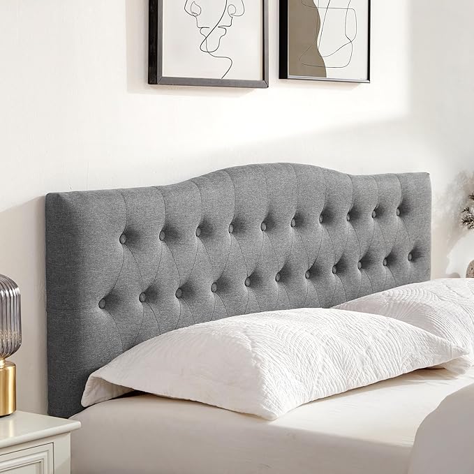 Tufted Upholstered Headboard Twin Size, Sturdy and Durable Solid Wood Twin XL headboard, Fabric Headboard Adjustable Height from 37” to 51”, Modern Button Diamond Design Head Board, Grey