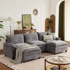 114 Inch Cloud Couch Sectionals with Ottoman, Big Comfy Modular Couches, Cloud Sofas, L Shaped 5 Seat Modular Sectional Sofa, Modern Sectional Couches for Living Room, Deep Seat Sofa, Grey