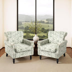 Accent Chair, Upholstered High Back Floral Armchair with Nailhead Trim & Wood Legs, Comfy Wingback Reading Single Sofa Chair for Small Spaces, Living Room, Bedroom (Rococo Green, Set of 1)