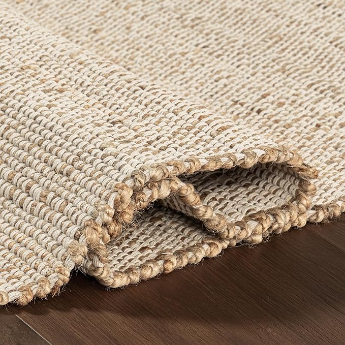 nuLOOM 9x12 Elfriede Jute & Cotton Hand Woven Area Rug, Natural, Solid Rustic Farmhouse Style, Weaved Design, Natural Fiber, For Bedroom, Living Room, Dining Room, Hallway, Office, Entryway