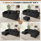 144" Cloud Sectional Couches for Living Room, Convertible U-Shape Couch with Ottoman, 6 Seater Modular Sectional Sofa,Black Chenille