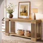 Tribesigns 70.9-Inch Extra Long Entryway Table, Farmhouse Sofa Console Table with Vertical Stripe Legs, 2-Tier Entry Furniture for Living Room, Hallway, Entrance (Light Brown)