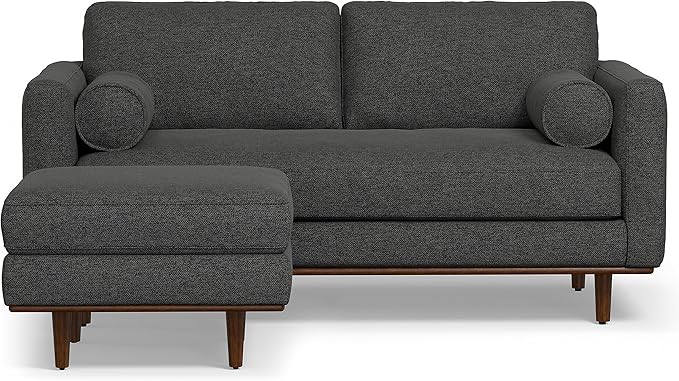 SIMPLIHOME Morrison Mid-Century Modern 72 inch Wide Sofa with Ottoman Set in Charcoal Grey Tightly Woven Performance Fabric for the Living Room and Family Room