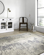 Loloi Teagan Collection TEA-07 Natural/Denim 6'-7" x 9'-2" Area Rug, Large, Soft Neutral Rug, High-Traffic for Living Room, Bedroom, Home Office, Dining Area