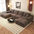 136.6'' U-Shaped Modern Modular Sectional Cloud Couch Whit Ottoman, 4-Seat Chenille Deep-Seat Sofa with Pillow for Living Room, Bedroom, Apartment, Camel