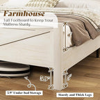 AMERLIFE Farmhouse Full Bed Frame, Rustic Wood Platform Bed Barn Door Storage Bookcase Headboard & Charging Station, Bedroom Furniture, No Box Spring Needed, Antique White