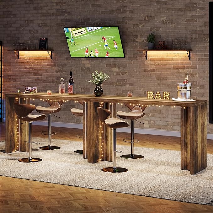 Tribesigns Home Bar Unit, 55.12-Inch Bar Table with a Spacious Tabletop, Modern Freestanding Mini Bar for Home Kitchen, Living Room, Balcony, Basement, Brown