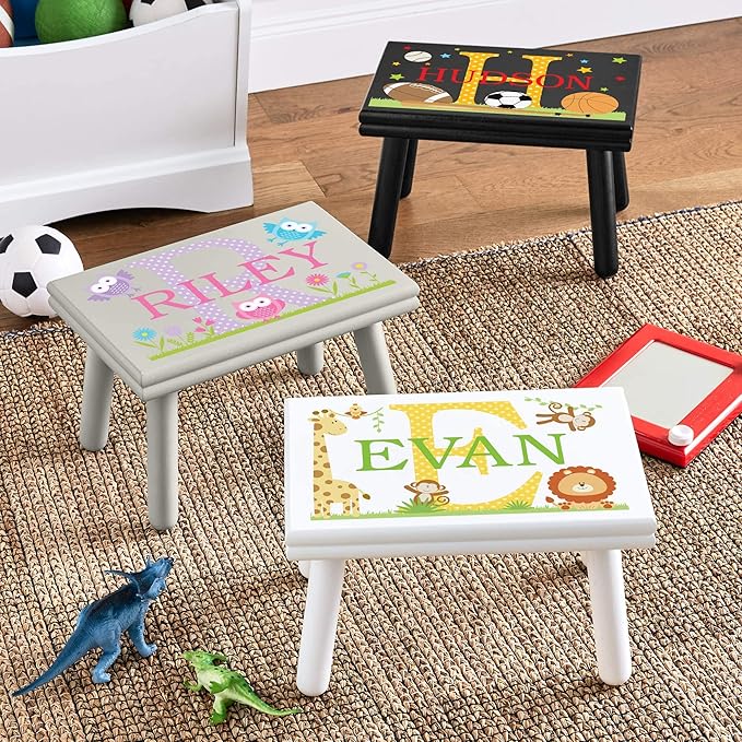 Let’s Make Memories Personalized My Own Name Step Stool - Children’s Step Stool - Sturdy Wood – Non-Toxic Paint, Sealer - Owl Design - White - 14’Wx9.25”Lx8.75”H - Ages 3+