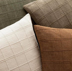 Foindtower Set of 2 Decorative Linen Check Throw Pillow Covers Neutral Farmhouse Vintage Cushion Covers Modern Boho Home Decor for Sofa Chair Couch Bedroom Living Room,24×24 Inch,Light Brown