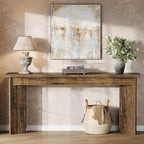 Tribesigns Farmhouse Console Table, 70.9-Inch Extra Long Console Table, Wood Sofa Table Behind Couch with Widened Tabletop & Sturdy Double Pedestal for Living Room, Hallway, Foyer (Rustic Brown)