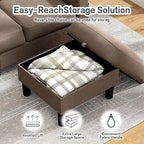 JY QAQA Convertible Sectional Sofa Couch with 3-Seat Sofa, L-Shaped Ottoman Couch with Modern Linen Fabric for Small Living Room, Apartment and Small Space(Brown)