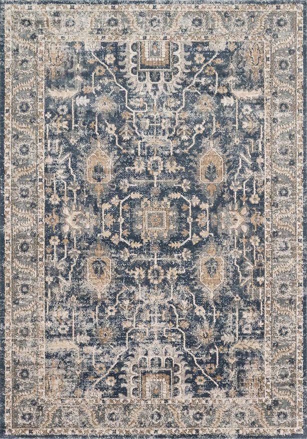 Loloi Teagan Collection TEA-03 Denim/Pebble 2'-8" x 4' Accent Rug, Large, Soft Neutral Rug, High-Traffic for Living Room, Bedroom, Home Office, Dining Area