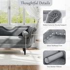 Christopher Knight Home Aurora Velvet Chaise Lounge Indoor with 2 Bolster Pillows, Upholstery Entryway Bench with Nailhead Trim & Curved Arms, End of Bed Bench Ottoman and Wooden Legs, Grey