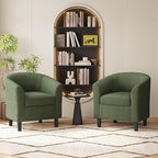 Yaheetech Corduroy Barrel Chairs Set of 2, Upholstered Club Chairs, Round Armchairs Waiting Room Chairs with Soft Cushion for Living Room Bedroom Reading Room, Dark Green