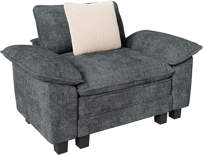53.5" Cloud Modular Sectional Single Sofa, Deep Seat Armchair with Plush Chenille & Removable Arms for Living Room, Cyan