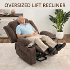 Dual Motor Power Lift Recliner Chair for Elderly, Large Electric Lift Recliner with Massage and Heat, Cup Holders, Side Pocket, Fabric(Brown)