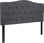 EMMA + OLIVER Tufted Upholstered Full Size Headboard in Dark Gray Fabric