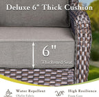 Luxury High Back Outdoor Furniture with 6-inch Extra Thick Cushions, Patio Furniture Set with Swivel Chairs, 7 PCS Wicker Conversation Set for Yard, Deck, Poolside, Brown/Grey