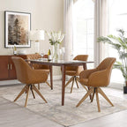 Zouron Mid Century Modern Accent Chair with Wooden Legs, Upholstered Swivel Chair No Wheels, Side Accent Armchair Vanity Chair for Small Space Home Office Living Room Bedroom, Claybank