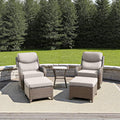 Luxury Outdoor Furniture Set with 6-Inch Thick Cushions, High Back Swivel Patio Chairs with Ottomans & Side Table, Wicker Outdoor Swivel Chairs Set for Porch, Yard, Deck, Poolside, Brown/Beige