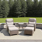 Luxury Outdoor Furniture Set with 6-Inch Thick Cushions, High Back Swivel Patio Chairs with Ottomans & Side Table, Wicker Outdoor Swivel Chairs Set for Porch, Yard, Deck, Poolside, Brown/Beige