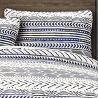 Lush Decor Hygge Geo Pattern Striped 3 Piece Quilt Bedding Set, King, Navy & White