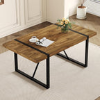 71'' Dining Table for 6-8, Dark Wood Kitchen Table with Metal Legs, Dinner Table for 6-8 for Home Dining Room Living Room