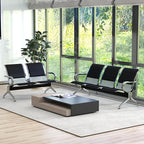 Kinsuite 5-Seat PU Leather Reception Bench - 2pcs Waiting Room Chairs with Arms & Non-Slip Foot Mats, Reception Chairs Guest Chair for Office Airport Bank Salon, Black