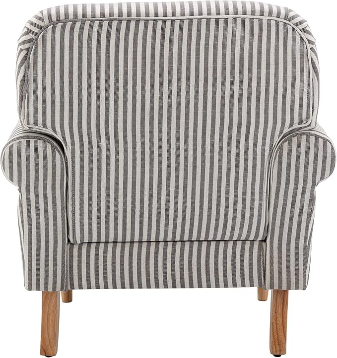 Mid Century Modern Accent Chairs Set of 2 Linen Fabric Armchair Wide Reading Chairs Upholstered Lounge Couch Chair for Bedroom/Living Room, Black Stripe