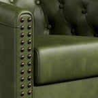 Swivel Barrel Accent Chair,Round Nailhead Faux Leather Living Room Arm Chairs,Modern Upholstered Comfty Reading Nook Chairs for Bedroom,Small Club Armchair,Single Sofa Side Chair,Olive Green