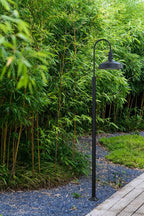 Steel Lighting Co. Gardena Barn Light | Outdoor Pole Top Mounted | 16" Dome | Upslope Gooseneck with Slip Fitter for 2-3/8" Standard Poles | Made in America | Matte Black Exterior/White Interior