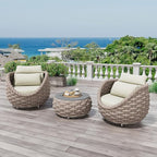 3 Pieces Porch Furniture Set: Aluminum Patio Conversation Sofa Set - Assembled Couch Armchair Table Set Cushioned - Hand Woven Rope Chair Set 400 LBS All Weather for Indoor Deck Balcony Hotel