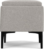 SIMPLIHOME Natasha 18 inch Wide Mid Century Square Mid Century Storage Ottoman with Tray in Cloud Grey Polyester Linen, Assembled, For the Living Room, Entryway and Family Room