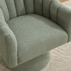 Swivel Accent Chair,Upholstered Teddy 360° Swivel Barrel Chair for Living Room Overstuffed Bouncle Reading Chair Round Armchair for Bedroom,Vanity,Office-Green