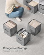 SONGMICS Storage Cubes, 10.2 x 10.2 x 11 Inches Non-Woven Fabric Bins with Double Handles, Set of 10, Closet Organizers for Shelves, Foldable, for Clothes, Cattail Gray UROB126G01