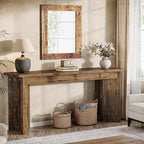 Tribesigns 70.9-Inch Extra Long Console Table, Farmhouse Sofa Console Table with Widened Tabletop, Entryway Accent Tables with Sturdy Double Pedestal for Living Room (Rustic Brown)