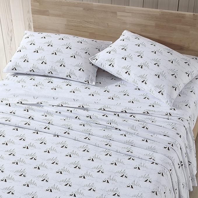 Eddie Bauer - Queen Sheets, Cotton Flannel Bedding Set, Brushed For Extra Softness, Cozy Home Decor (Dog Friends White, Queen)